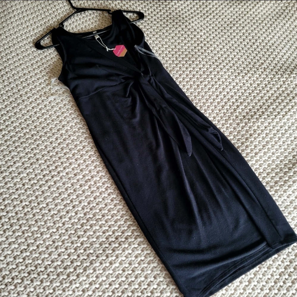 Pink Blush Maternity Black Sleeveless Dress with Tie Waist